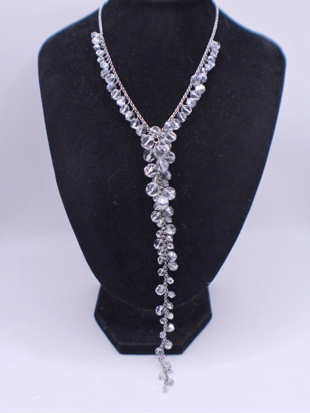 Guess Crystal Beaded Y-Necklace in Clear & Silver tone